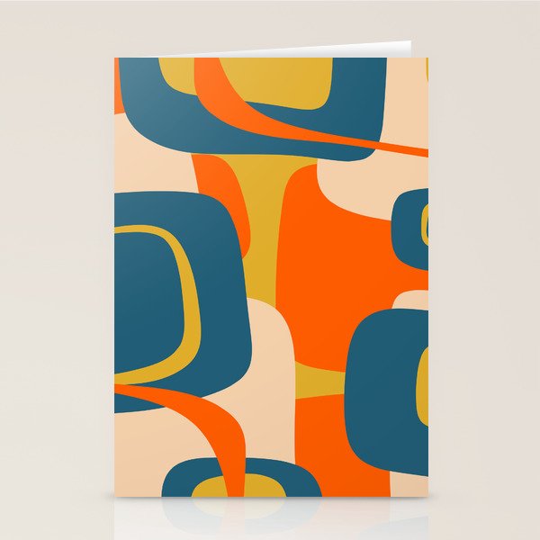 Mid Century Modern Retro Abstract Pattern Orange Blue Mustard Stationery Card Gallery Image 2