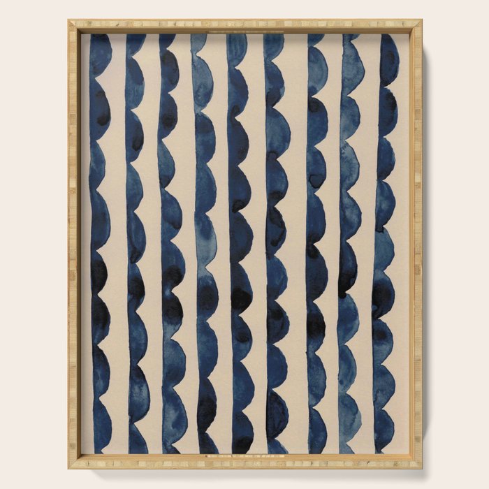 Thin Scalloped Line in indigo watercolor blue Serving Tray Gallery Image 1