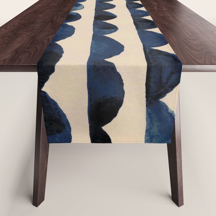 Thin Scalloped Line in indigo watercolor blue Table Runner Gallery Image 1