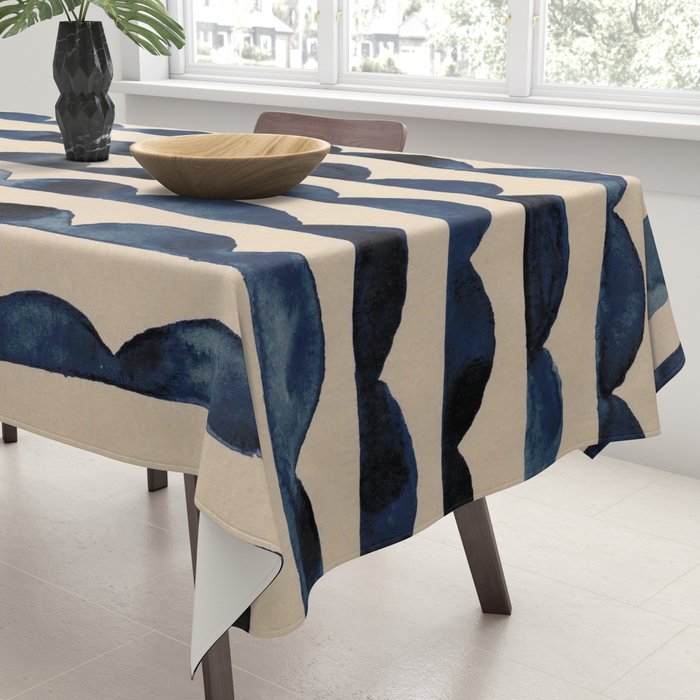 Thin Scalloped Line in indigo watercolor blue Tablecloth Gallery Image 3