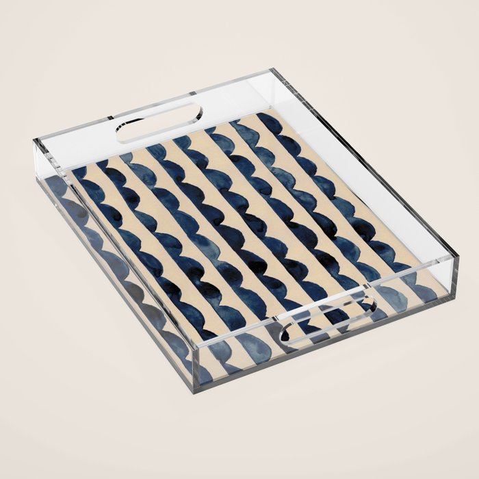 Thin Scalloped Line in indigo watercolor blue Acrylic Tray Gallery Image 1