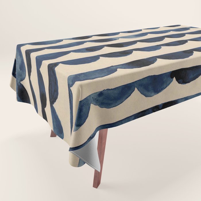 Thin Scalloped Line in indigo watercolor blue Tablecloth Gallery Image 1