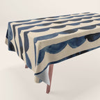 Thin Scalloped Line in indigo watercolor blue Tablecloth Gallery Image 1