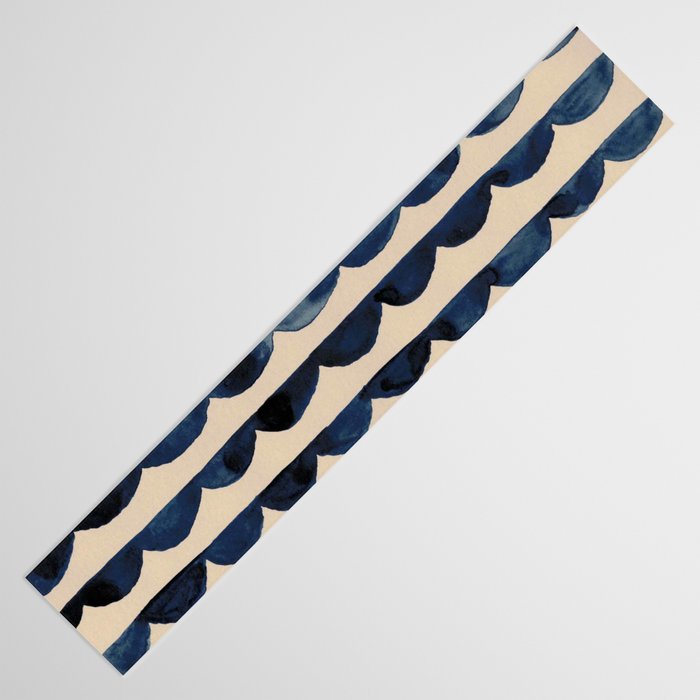 Thin Scalloped Line in indigo watercolor blue Table Runner Gallery Image 3