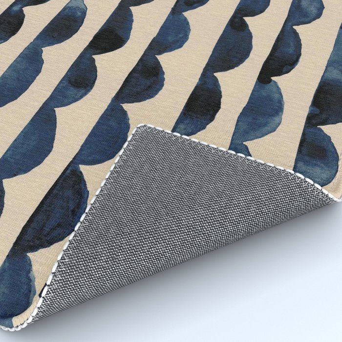 Thin Scalloped Line in indigo watercolor blue Rug Gallery Image 4