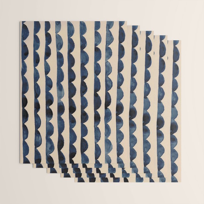 Thin Scalloped Line in indigo watercolor blue Wrapping Paper Gallery Image 3