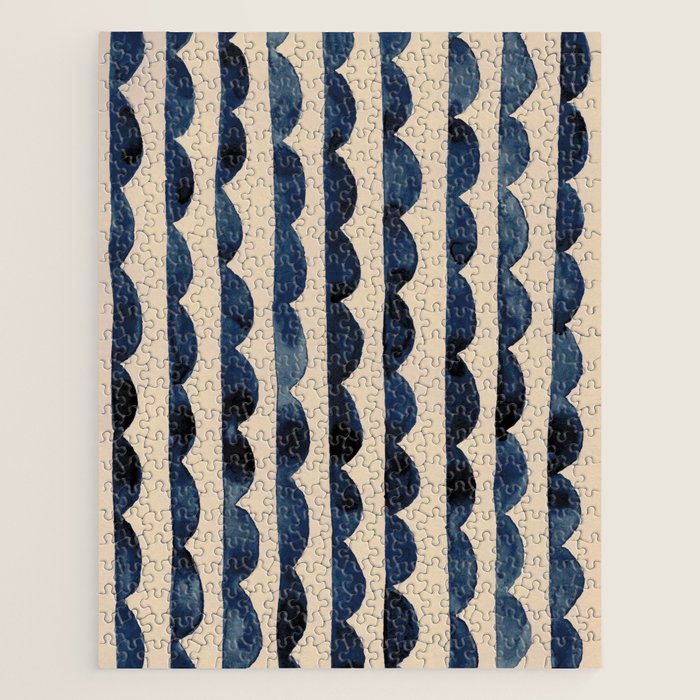 Thin Scalloped Line in indigo watercolor blue Jigsaw Puzzle Gallery Image 1