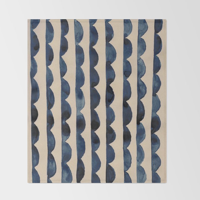 Thin Scalloped Line in indigo watercolor blue Throw Blanket Gallery Image 2