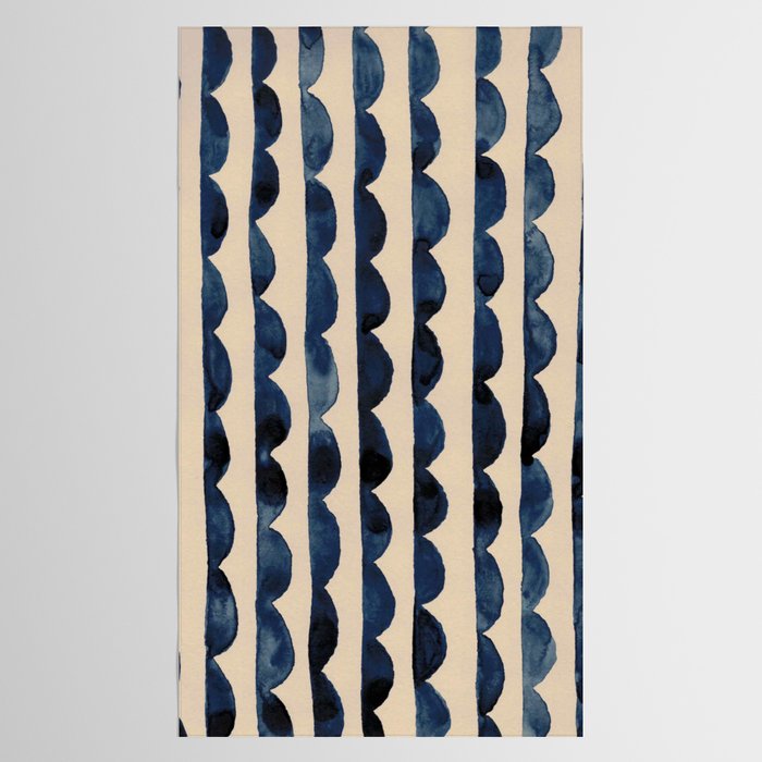 Thin Scalloped Line in indigo watercolor blue Tablecloth Gallery Image 2