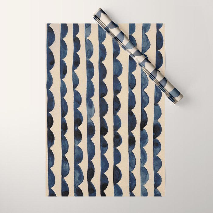 Thin Scalloped Line in indigo watercolor blue Wrapping Paper Gallery Image 1