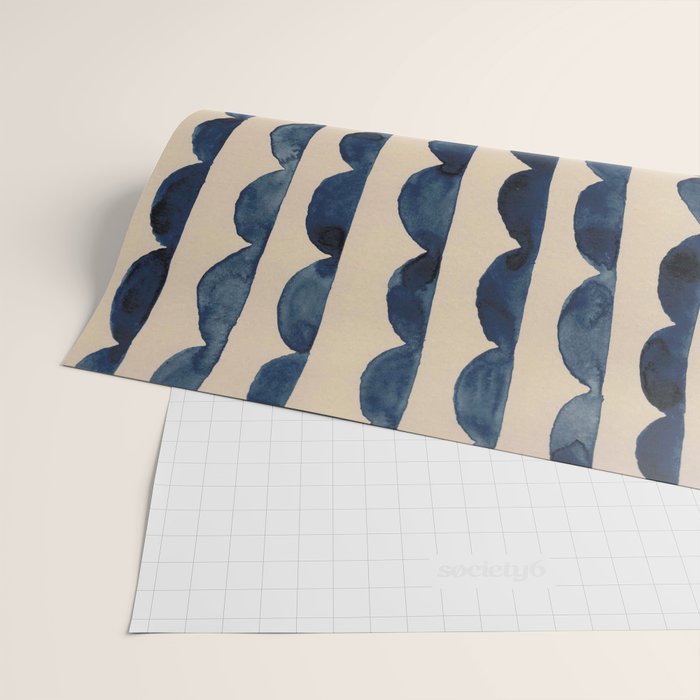 Thin Scalloped Line in indigo watercolor blue Wrapping Paper Gallery Image 2