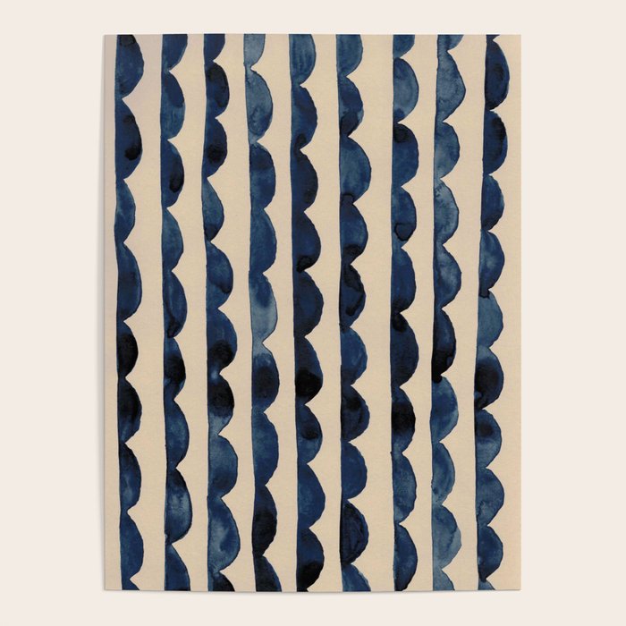 Thin Scalloped Line in indigo watercolor blue Poster Gallery Image 4