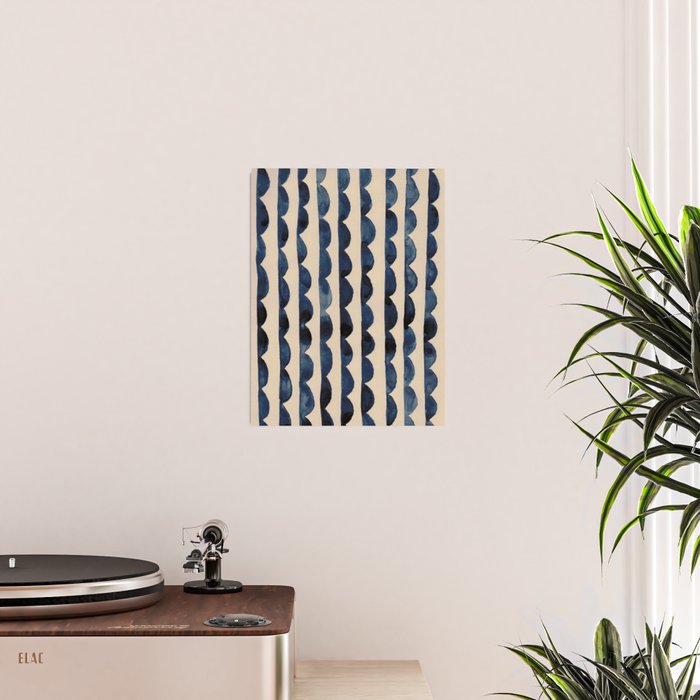 Thin Scalloped Line in indigo watercolor blue Poster Gallery Image 2