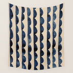 Thin Scalloped Line in indigo watercolor blue Wall Tapestry Gallery Image 4