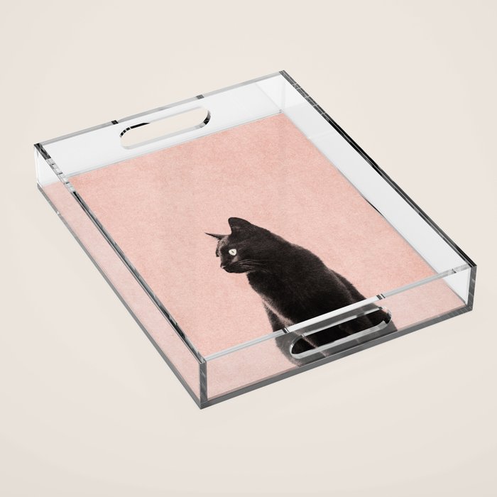 MINIMAL ANIMAL / Black Cat - peach Acrylic Tray Gallery Image 1