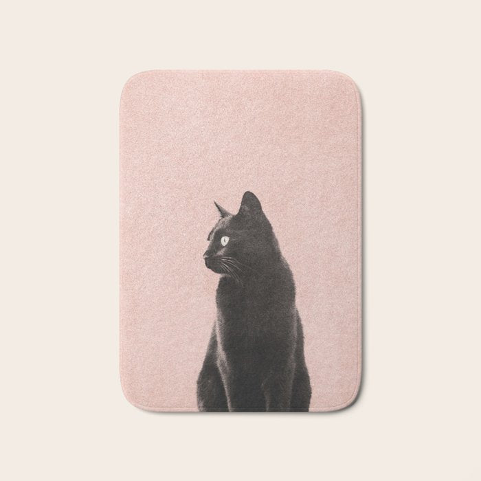 MINIMAL ANIMAL / Black Cat - peach Bath Mat Gallery Image 1