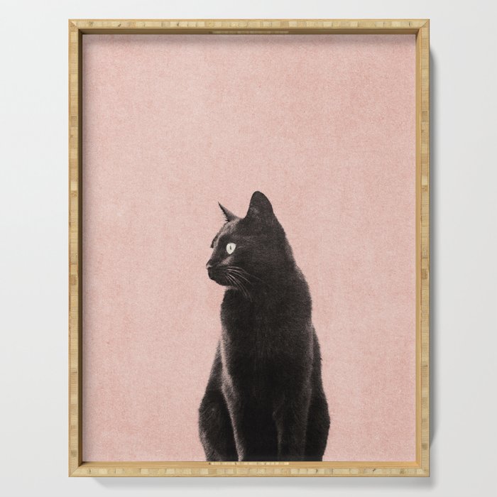 MINIMAL ANIMAL / Black Cat - peach Serving Tray Gallery Image 1