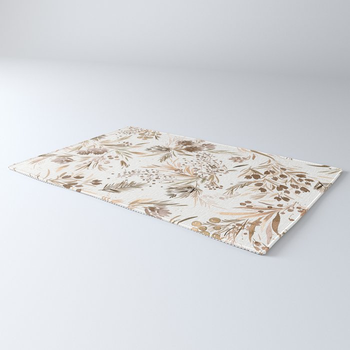 Festive floral Botanical watercolor Rustic gold Rug Gallery Image 3