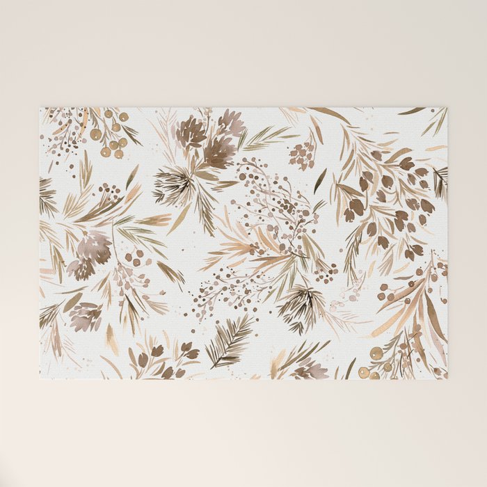 Festive floral Botanical watercolor Rustic gold Welcome Mat Gallery Image 1