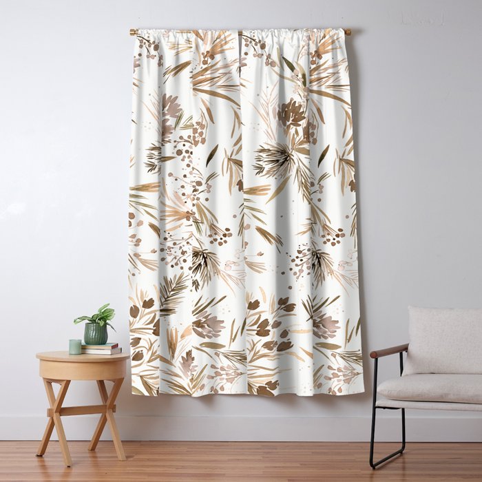 Festive floral Botanical watercolor Rustic gold Window Curtain Gallery Image 5