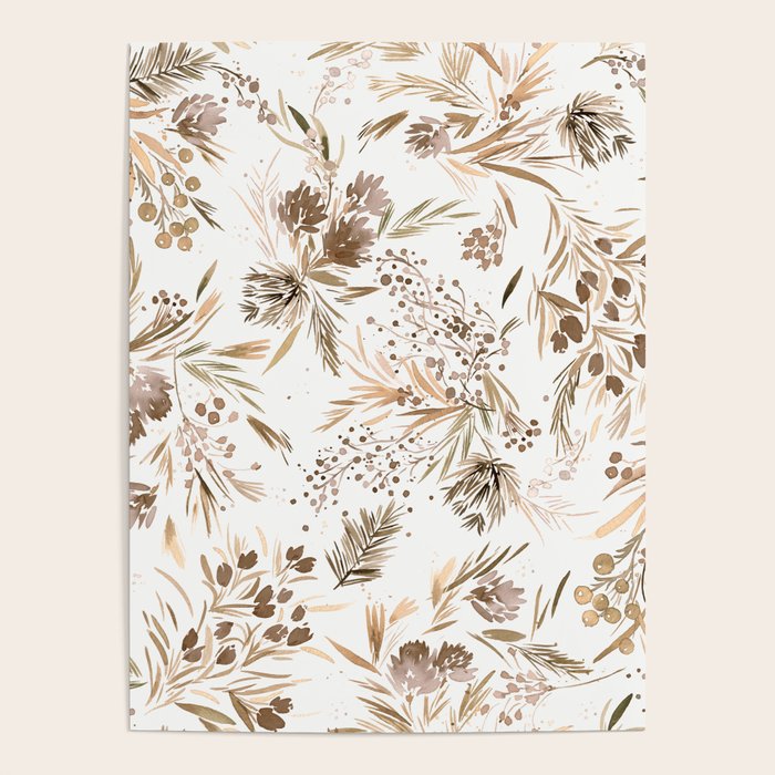 Festive floral Botanical watercolor Rustic gold Poster Gallery Image 4