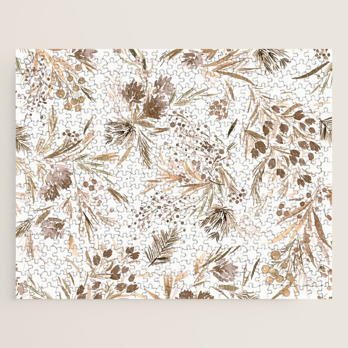 Festive floral Botanical watercolor Rustic gold Jigsaw Puzzle Gallery Image 1