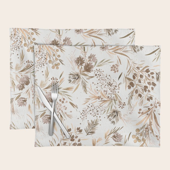 Festive floral Botanical watercolor Rustic gold Placemat Gallery Image 1