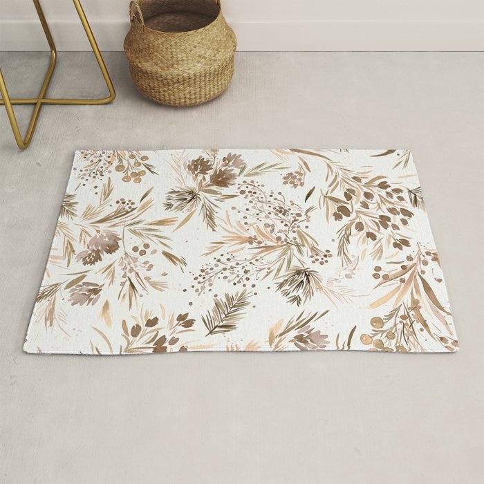 Festive floral Botanical watercolor Rustic gold Rug Gallery Image 1