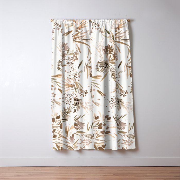 Festive floral Botanical watercolor Rustic gold Window Curtain Gallery Image 3