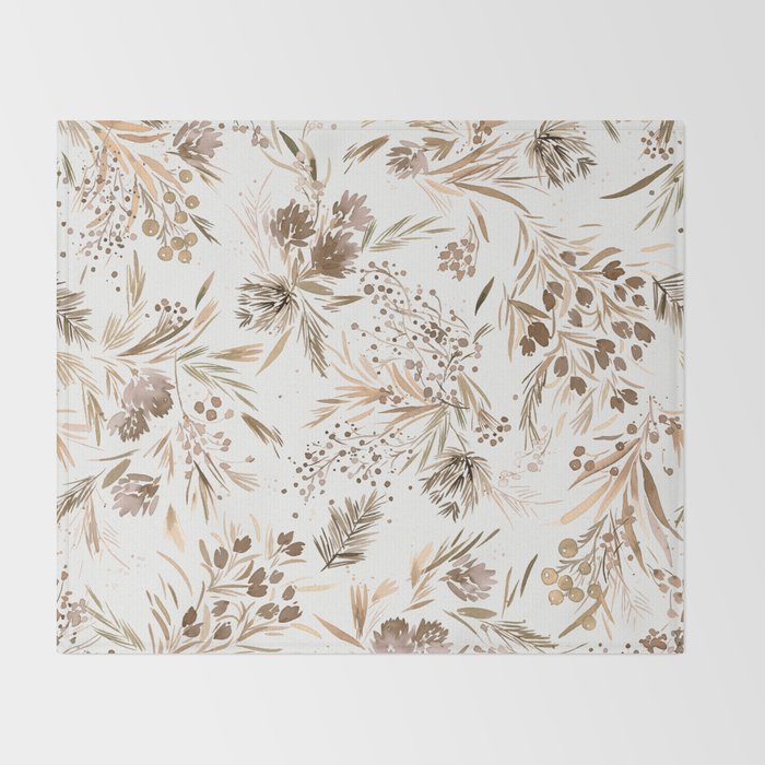Festive floral Botanical watercolor Rustic gold Throw Blanket Gallery Image 2