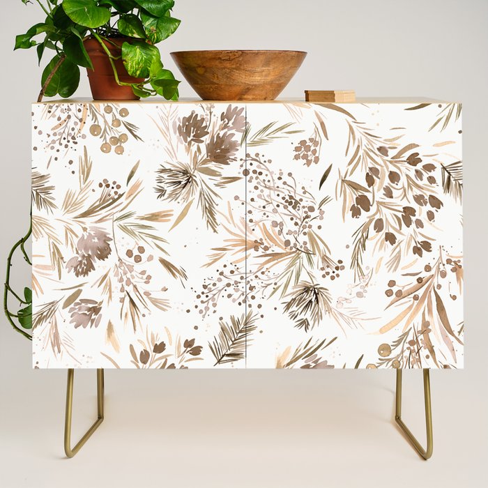 Festive floral Botanical watercolor Rustic gold Credenza Gallery Image 1