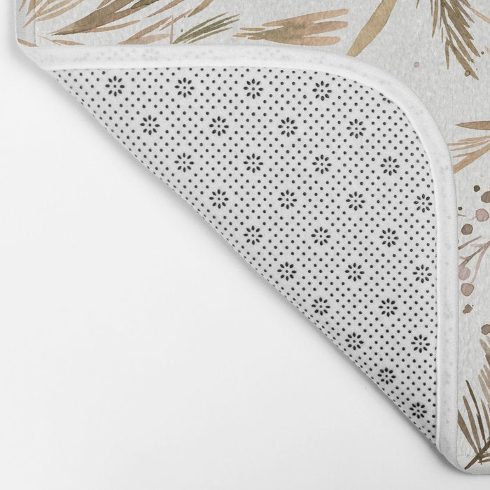 Festive floral Botanical watercolor Rustic gold Bath Mat Gallery Image 2