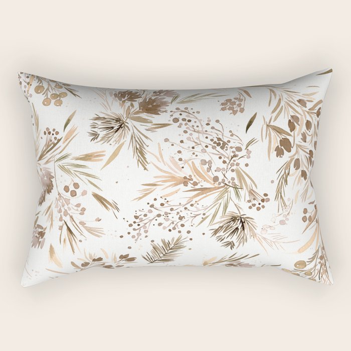 Festive floral Botanical watercolor Rustic gold Rectangular Pillow Gallery Image 2