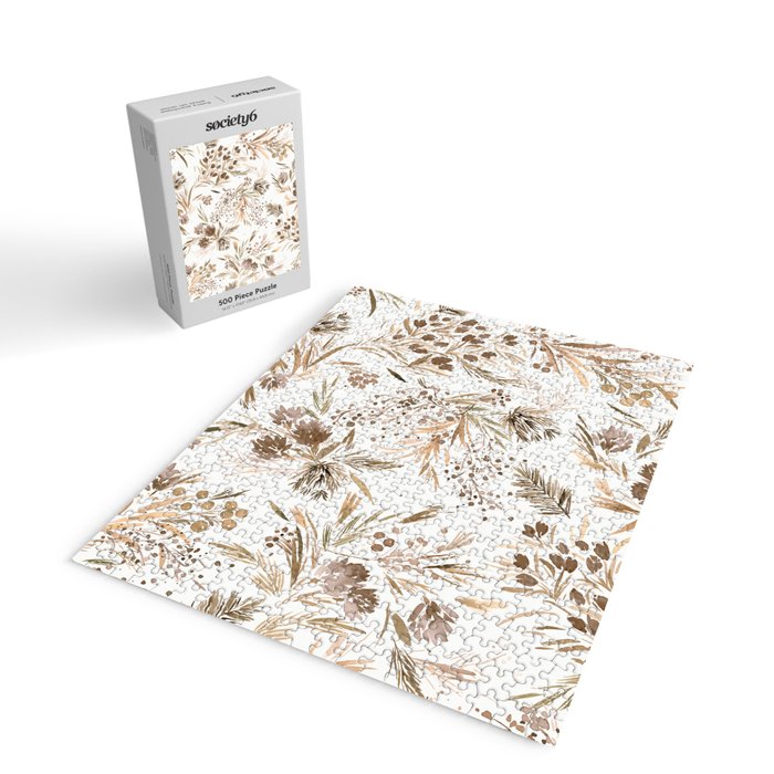 Festive floral Botanical watercolor Rustic gold Jigsaw Puzzle Gallery Image 2