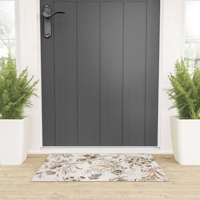 Festive floral Botanical watercolor Rustic gold Welcome Mat Gallery Image 3