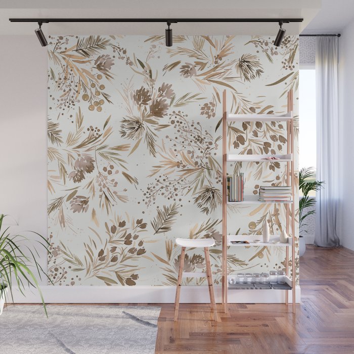 Festive floral Botanical watercolor Rustic gold Wall Mural Gallery Image 1