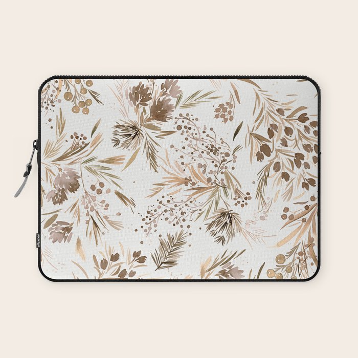 Festive floral Botanical watercolor Rustic gold Laptop Sleeve Gallery Image 1