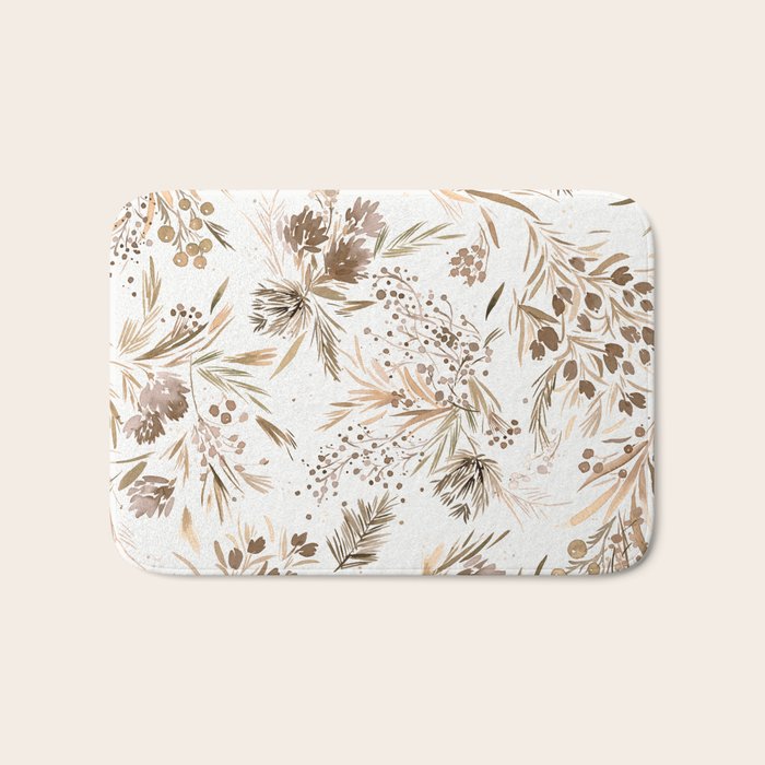 Festive floral Botanical watercolor Rustic gold Bath Mat Gallery Image 1