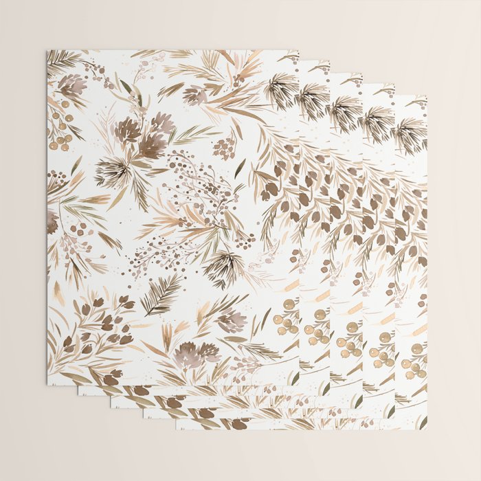 Festive floral Botanical watercolor Rustic gold Wrapping Paper Gallery Image 3