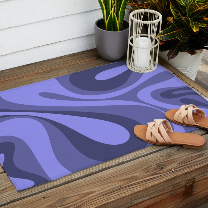 Mod Swirl Retro Abstract Pattern in Periwinkle Purple Tones Outdoor Rug Gallery Image 2