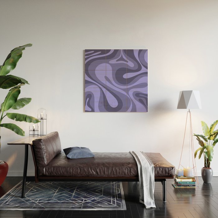 Mod Swirl Retro Abstract Pattern in Periwinkle Purple Tones Wood Wall Art Gallery Image 2