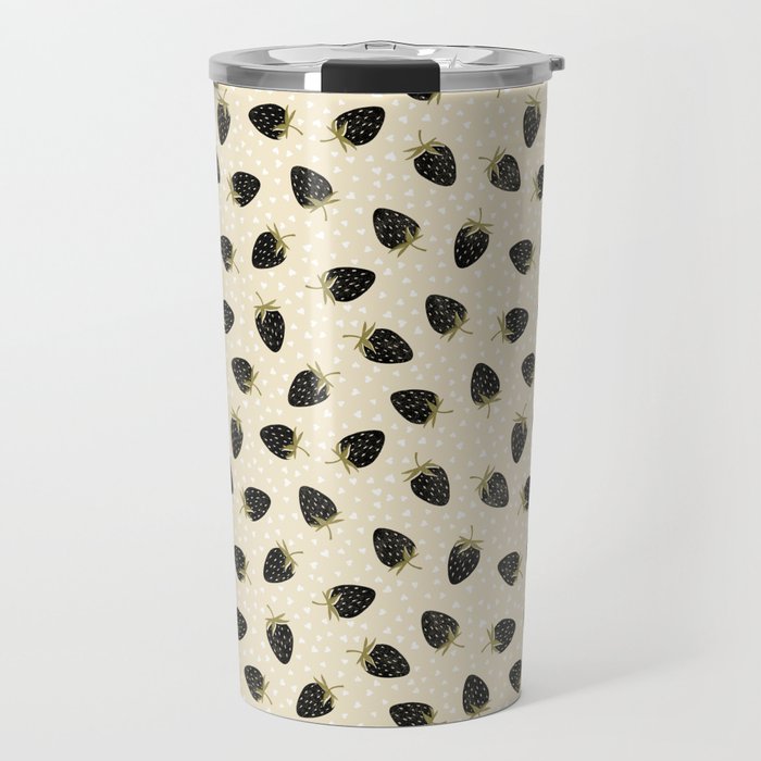 Sweet Strawberries - black, moss, cream, and white Travel Mug