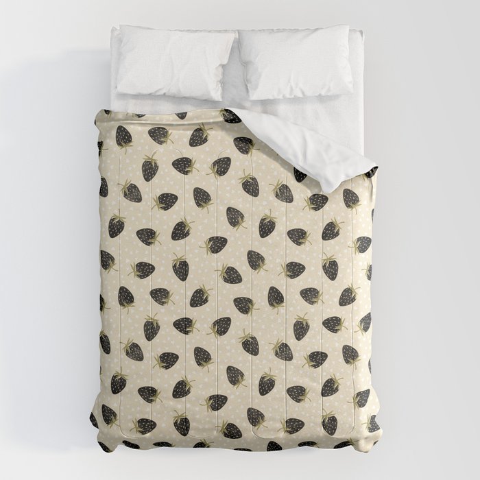Sweet Strawberries - black, moss, cream, and white Comforter Gallery Image 6