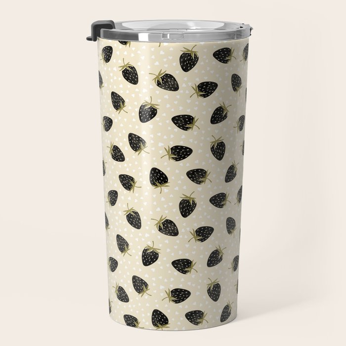 Sweet Strawberries - black, moss, cream, and white Travel Mug Gallery Image 3