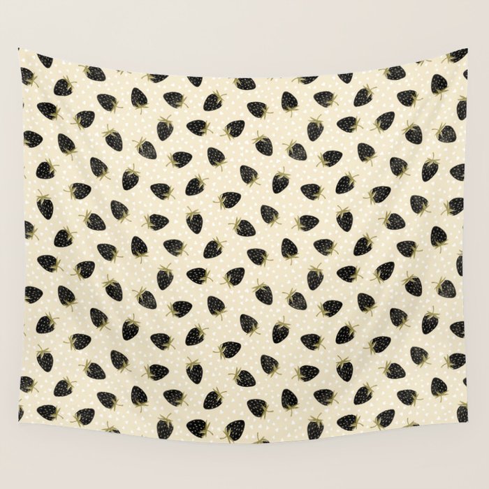 Sweet Strawberries - black, moss, cream, and white Wall Tapestry Gallery Image 4