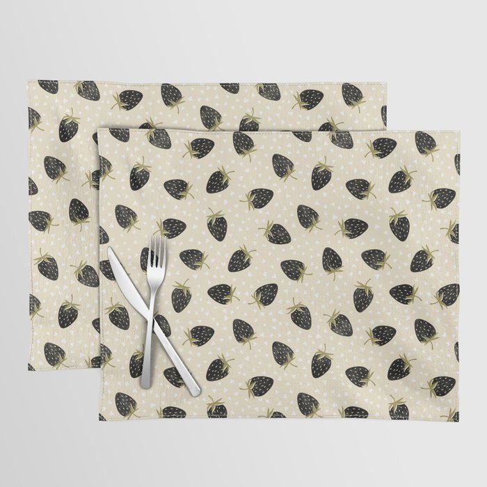 Sweet Strawberries - black, moss, cream, and white Placemat Gallery Image 1