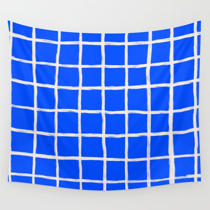Cobalt Blue Checker Grid Wall Tapestry Gallery Image 4