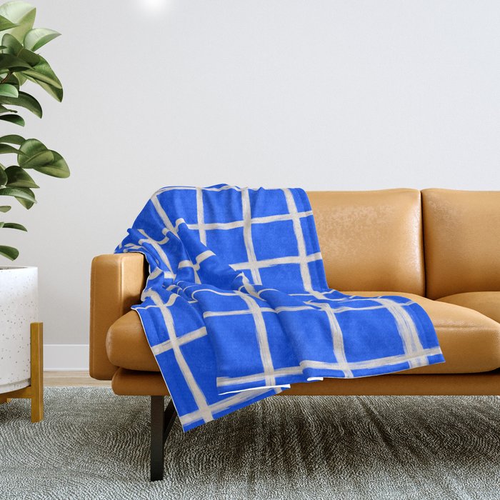 Cobalt Blue Checker Grid Throw Blanket Gallery Image 1