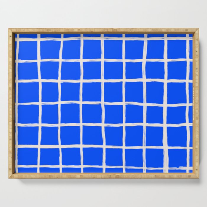 Cobalt Blue Checker Grid Serving Tray Gallery Image 1
