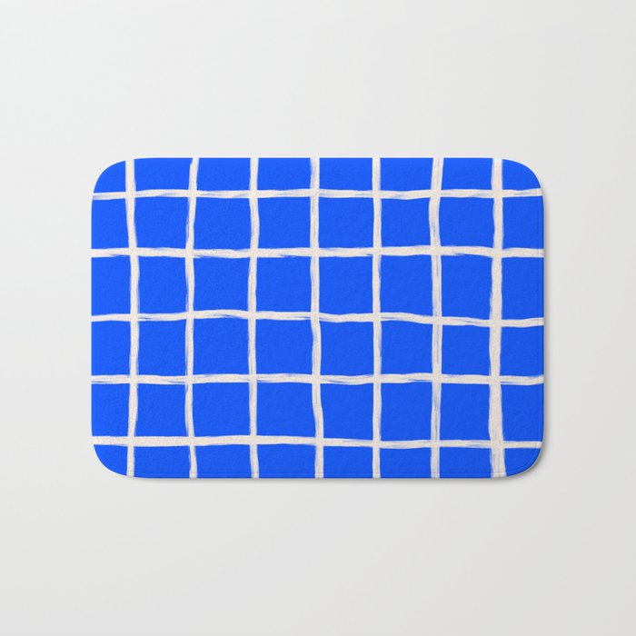 Cobalt Blue Checker Grid Bath Mat Gallery Image 1